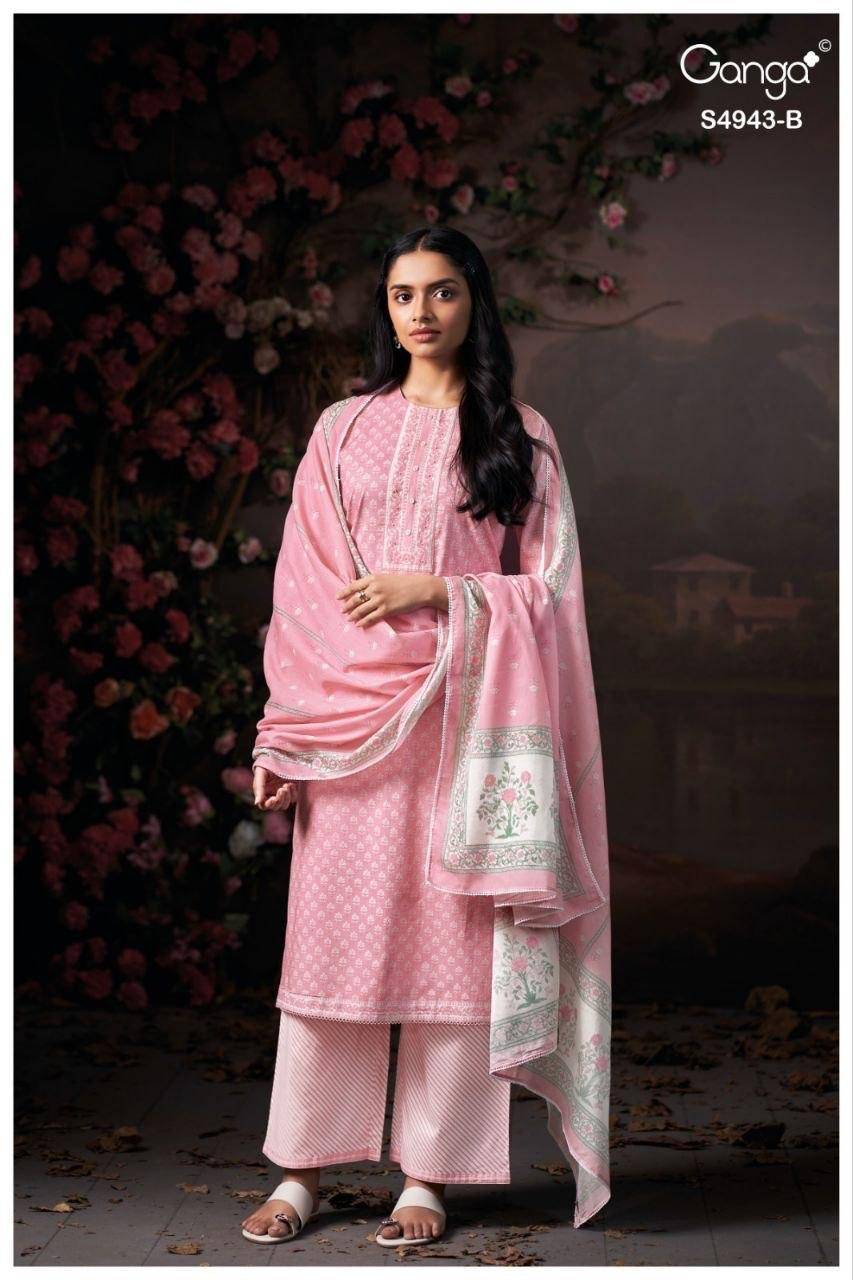 ELYNDRA 4943 By GANGA FASHION 4943 A TO 4943 D Beautiful Festive Suits Stylish Colorful Fancy Casual Wear & Ethnic Wear PREMIUM COTTON Dresses At Wholesale Price